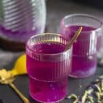 butterfly pea lemonade with text overlay for pinterest