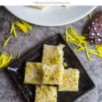 Coconut burfi with text overlay for pinterest