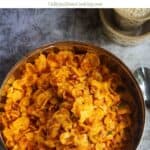 corn poha mixture with text overlay for pinterest