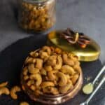 roasted cashews with text overlay for pinterest