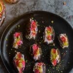 ricotta stuffed dates with text overlay for pinterest