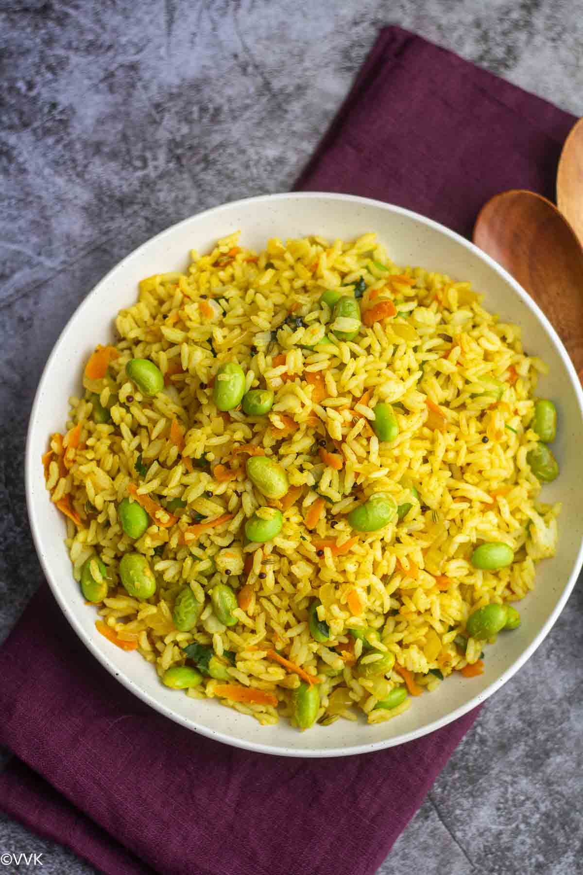 edamame rice indian style served in white plate