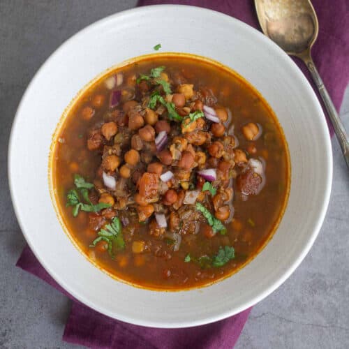 square image of ghugni served in white bowl