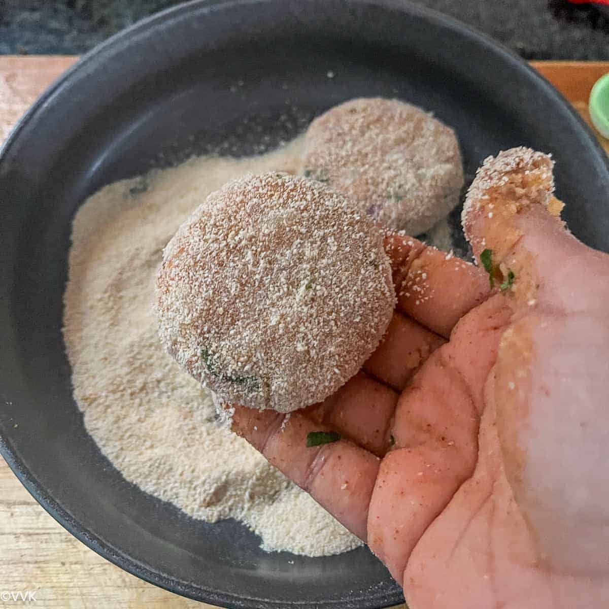 coated with breadcrumbs