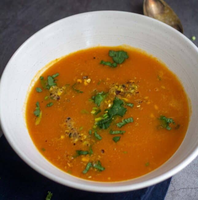 square image of carrot ginger soup