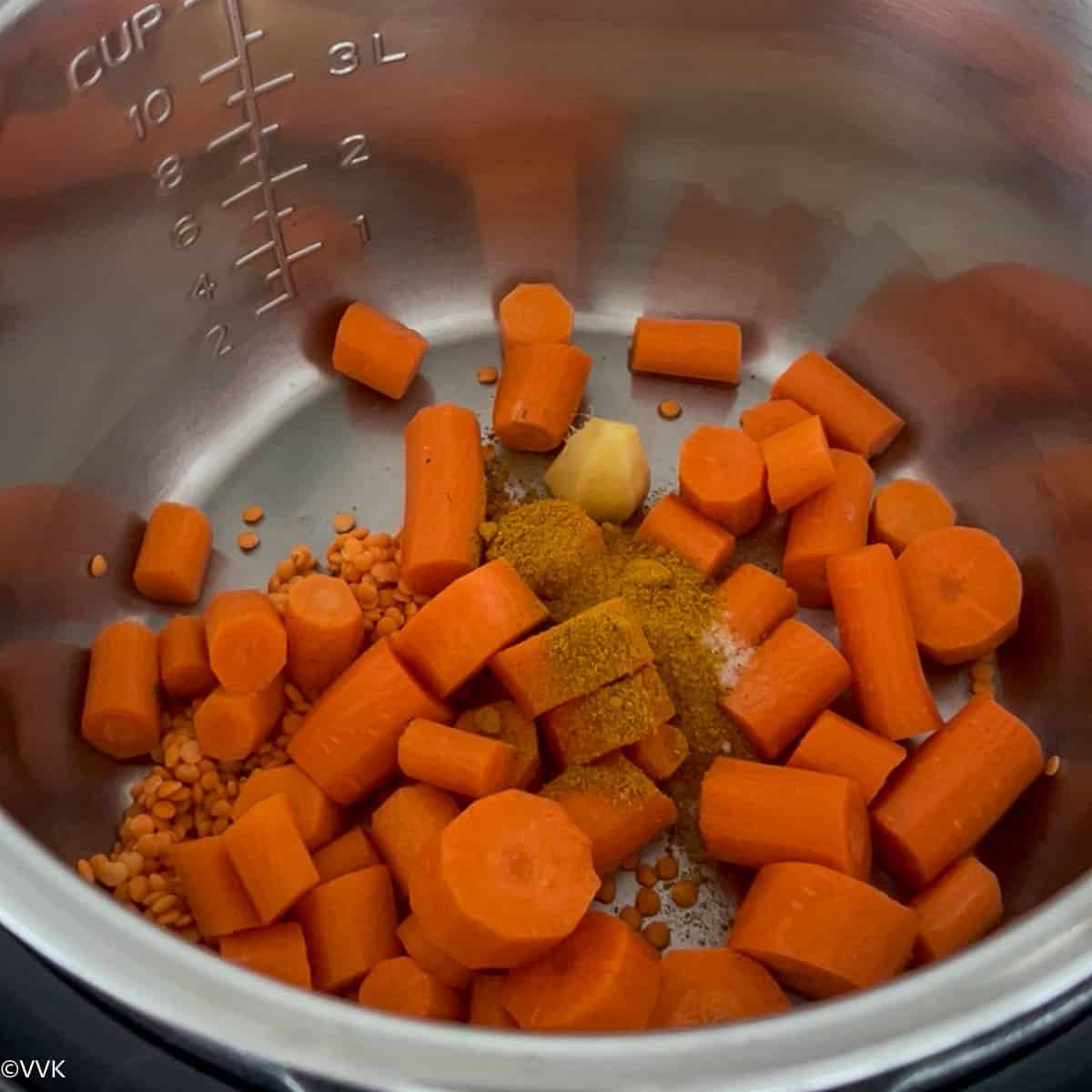 carrots and ginger ready to be pressure cooked