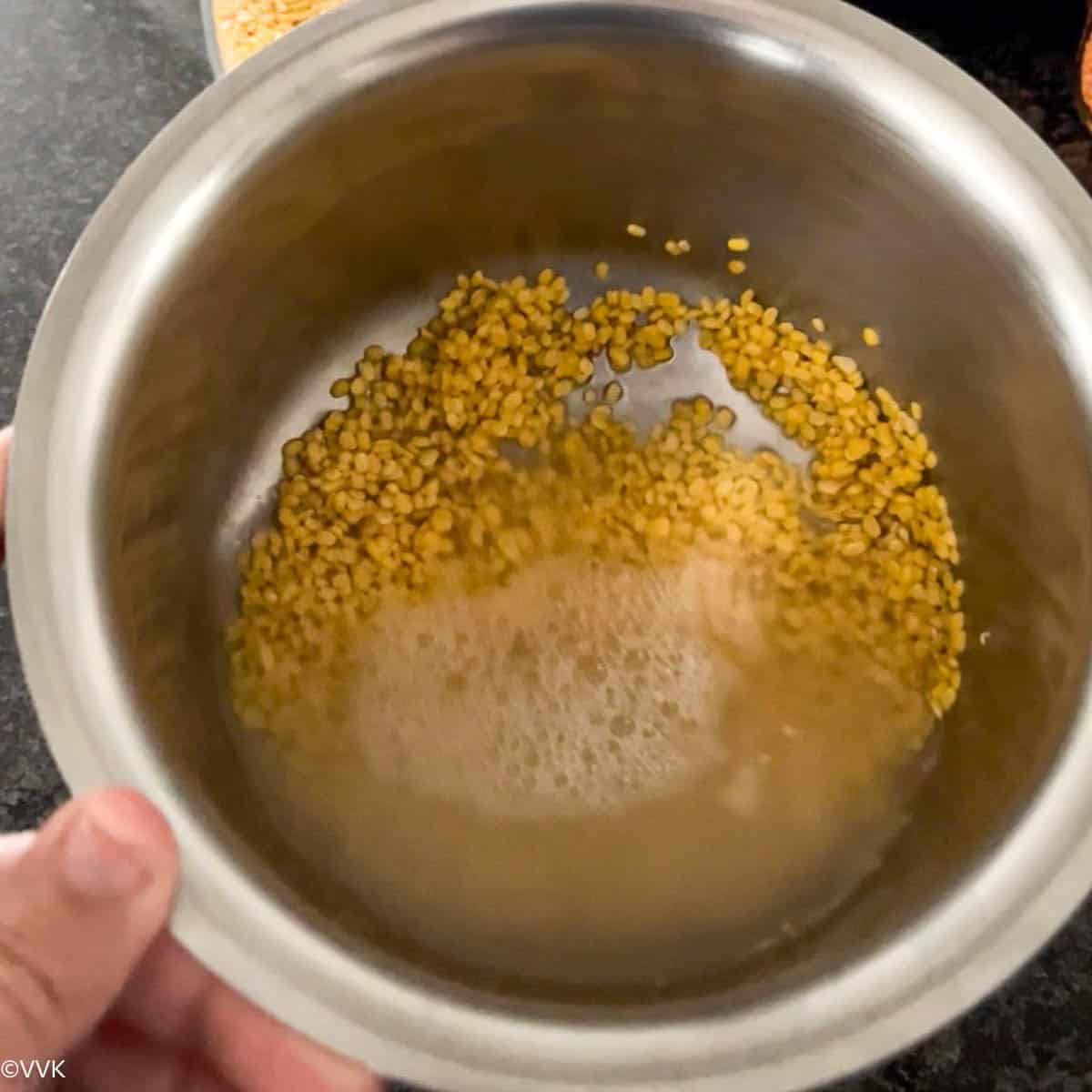 dal rinsed for kootu