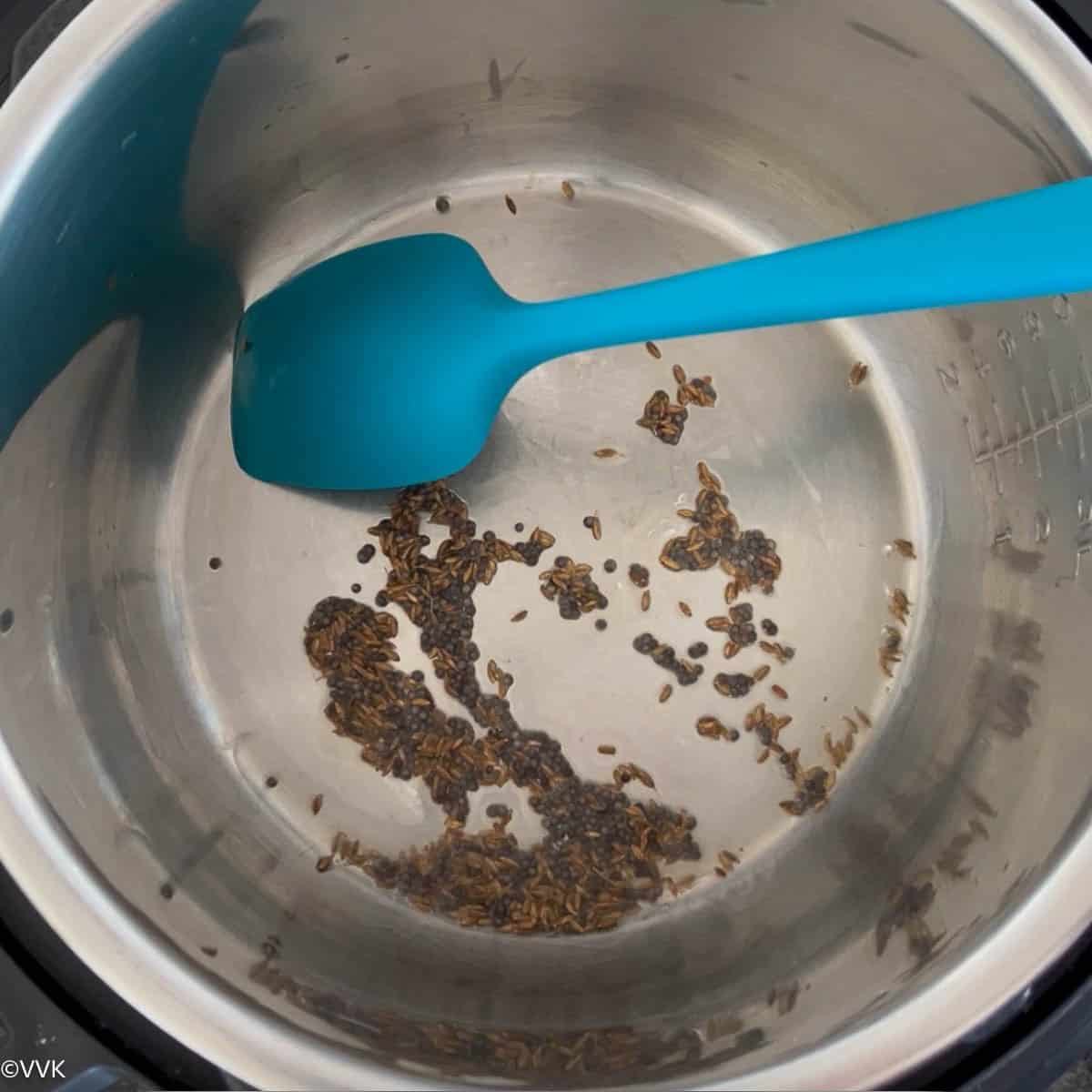 tempering mustard seeds and cumin seeds