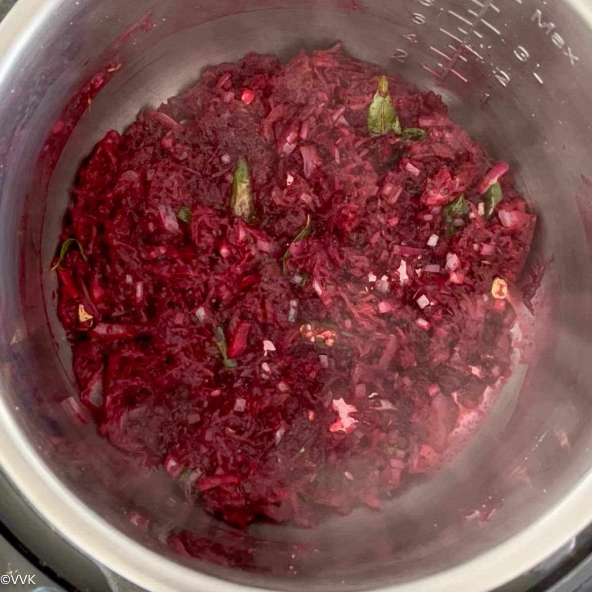 adding grated beets and salt