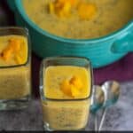 pinterest image for mango chia pudding with text overlay