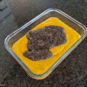 adding the chia to pureed mango mix