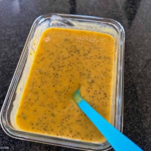 mixed chia pudding ready to be chilled