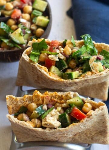 square image of pita pocket salad wrap