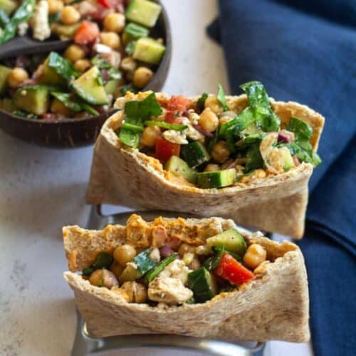 square image of pita pocket salad wrap