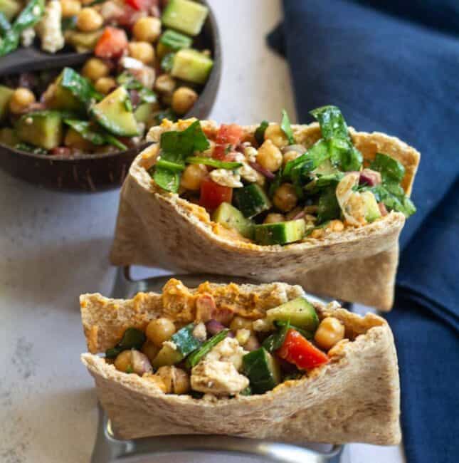 square image of pita pocket salad wrap