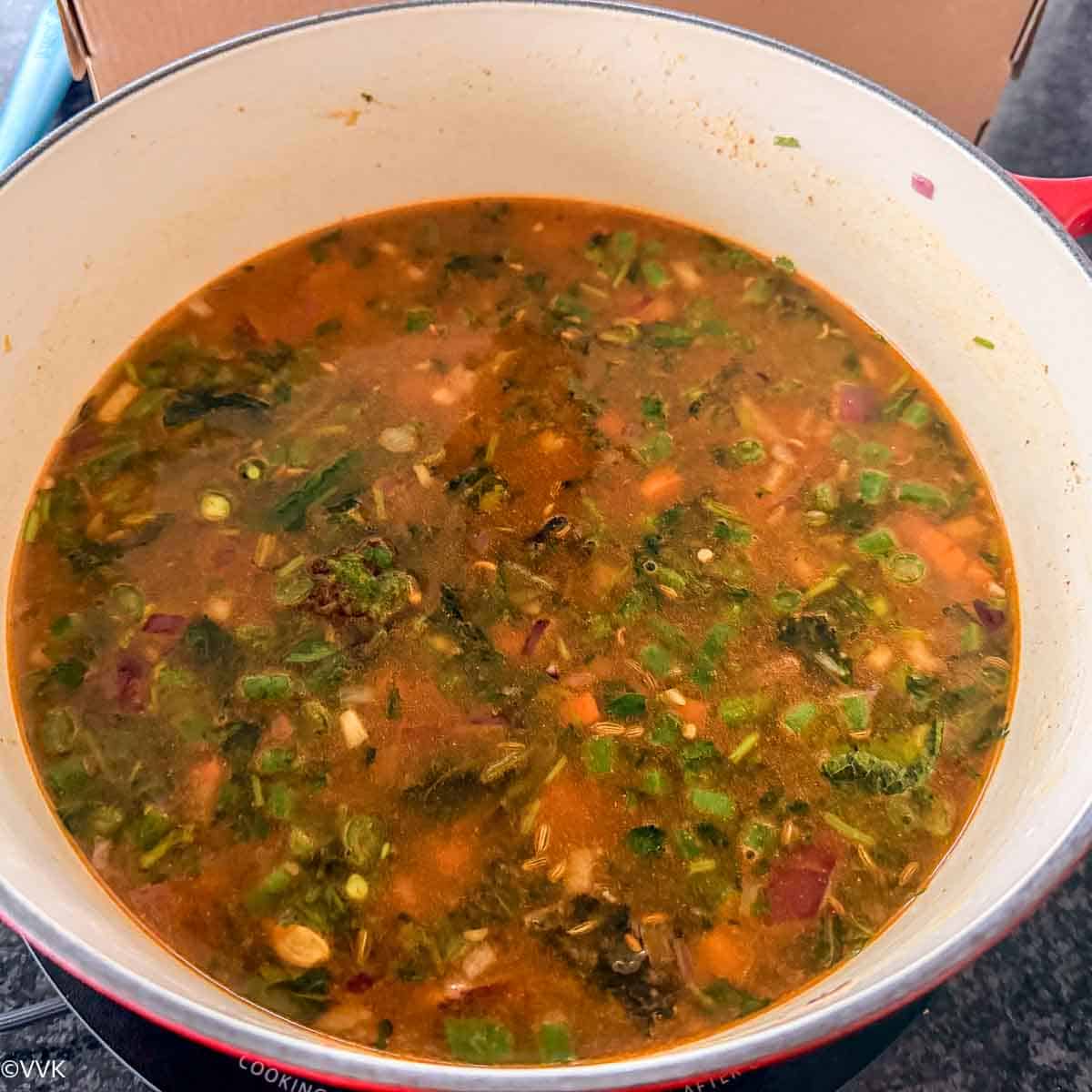 adding the water and boiling