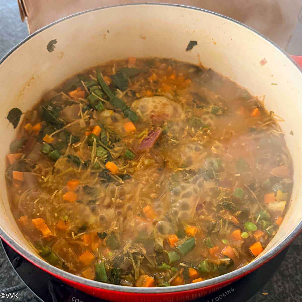 adding the semiya to the boiling water