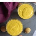 Tropical mango smoothie with text overlay for pinterest