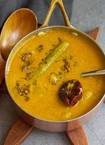 close up shot of drumstick sambar
