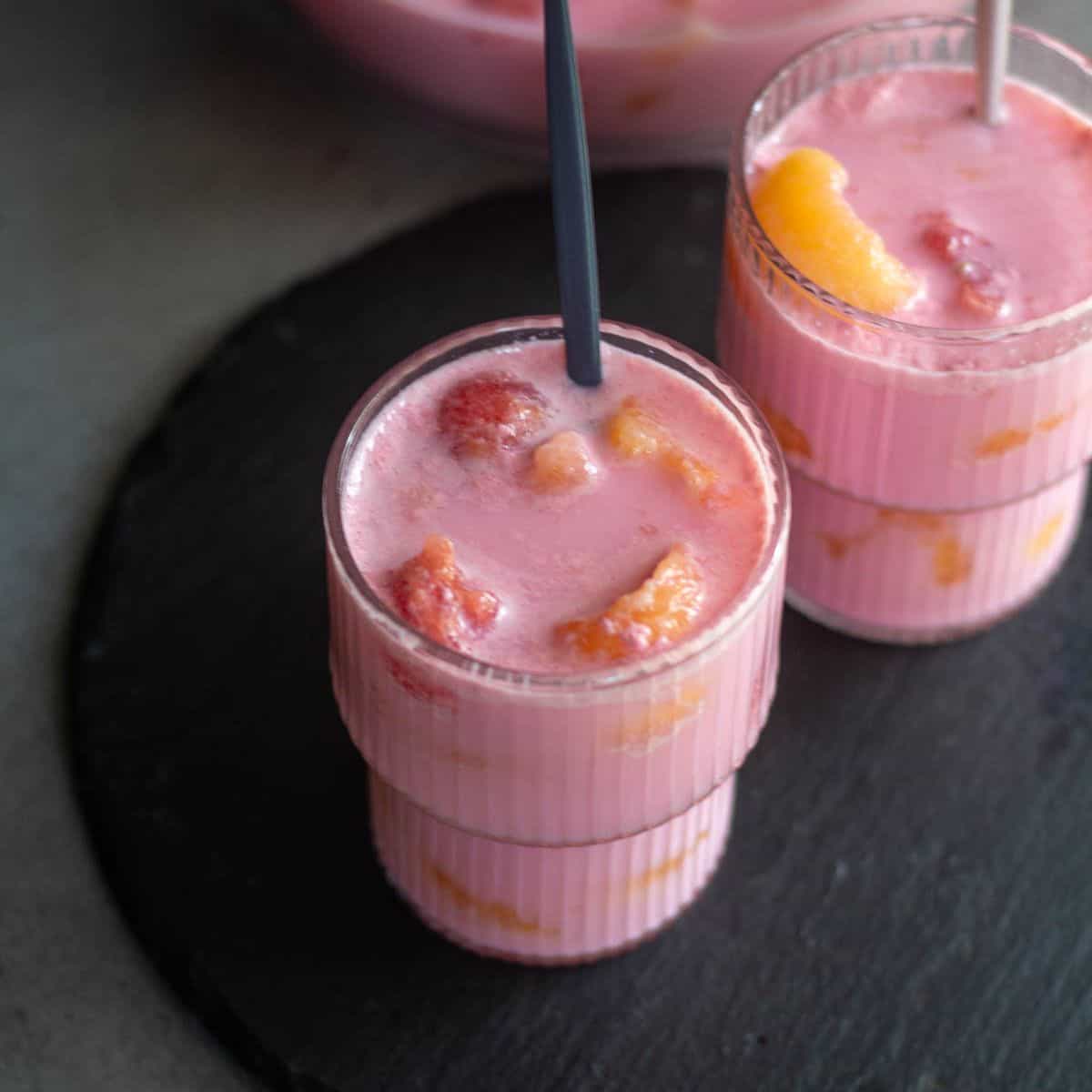 Rose Milk Melon Hwachae (Korean-Inspired Melon Punch | Fruit Bowl)
