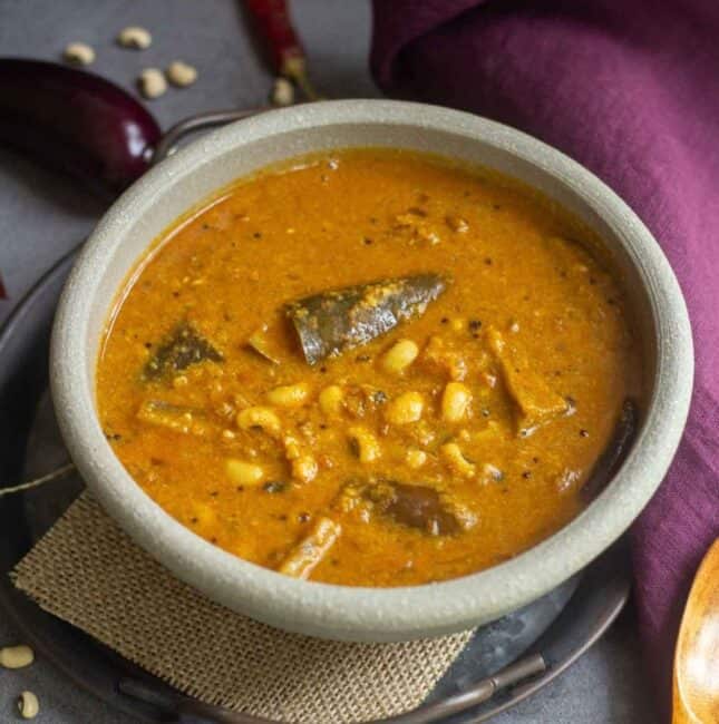 Square image of kongu nadu special thatta payaru kuzhambu served in white bowl